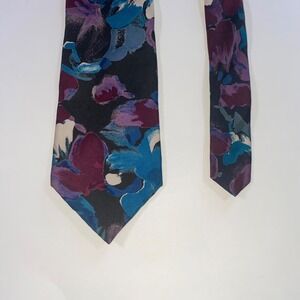 Alexander Lloyd Boston Mens Silk Necktie Abstract Floral Purple Teal Blue